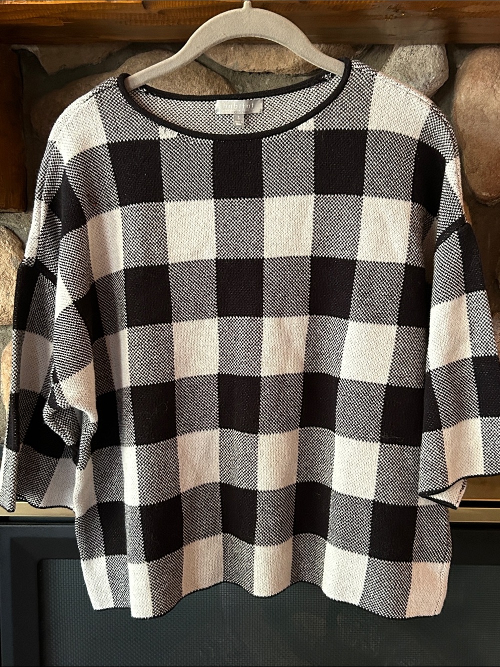 Habitat Women's Black & White Buffalo Plaid Knit Pullover, Size S, NWOT